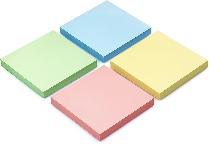 Sticky Notes 3x3 Self-Stick Notes Bright Colors Sticky Notes 4 Pads 100 Sheets/Pad (Pastel)