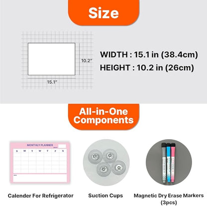 GEEKBEAR Dry Erase Refrigerator Calendar with 3 Markers - Attachable to Any Fridge with Special Suction Cups - Monthly and Weekly Designs, Acrylic - 15.7" x 10.6" (03. Modern Pink, Monthly)