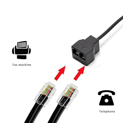 RJ11 Cable 2 Way Telephone Splitter 3 Pack, Black, Splitter 6P4C Connector Phone Line Cord Adapter with Cable for Landline Telephone Wire, Suitable for Telephone, Fax Machine