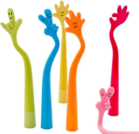 Funny live Bendable Ballpoint Pen Bending Hand Gesture Ballpoint Pen Free to Bend Cute Cartoon Silicone Gesture Ballpoint Pen,0.7mm Black Ink,6 Pcs/Set