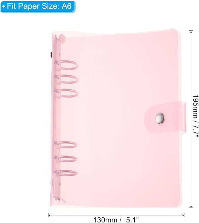 PATIKIL A6 Clear Binder Cover, Soft PVC Loose Leaf Binder Protector Refillable Notebook Shell with Snap Button Closure for DIY Meeting Notebook Folder, Pink