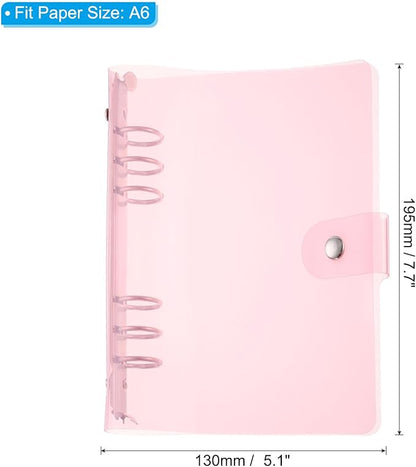 PATIKIL A6 Clear Binder Cover, Soft PVC Loose Leaf Binder Protector Refillable Notebook Shell with Snap Button Closure for DIY Meeting Notebook Folder, Pink