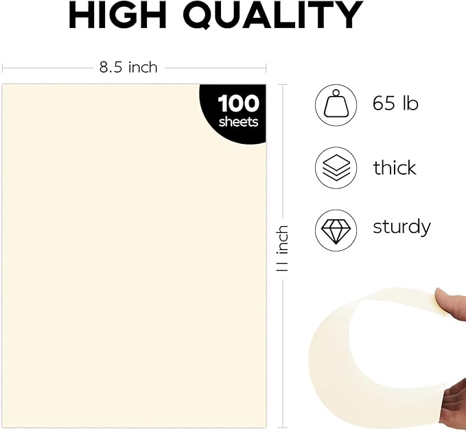 100 Sheets Cream Cardstock 8.5 x 11 Off White Card Stock,Goefun 65lb Ivory Paper Printer Paper for Cards Making, Office Printing, Wedding