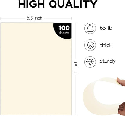 100 Sheets Cream Cardstock 8.5 x 11 Off White Card Stock,Goefun 65lb Ivory Paper Printer Paper for Cards Making, Office Printing, Wedding