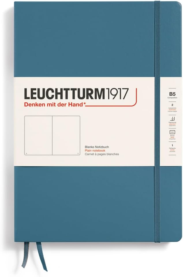 LEUCHTTURM1917 - Notebook Hardcover Composition B5-219 Numbered Pages for Writing and Journaling (Stone Blue, Plain)