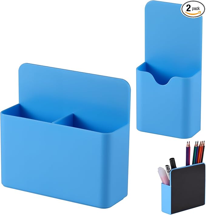 Magnetic Pen Holder,2 Pack Magnetic Dry Erase Marker Holder with Generous Compartments,Strong Magnet Storage Marker Pen Pencil Organizer for Refrigerator,Whiteboard,Locker Accessories