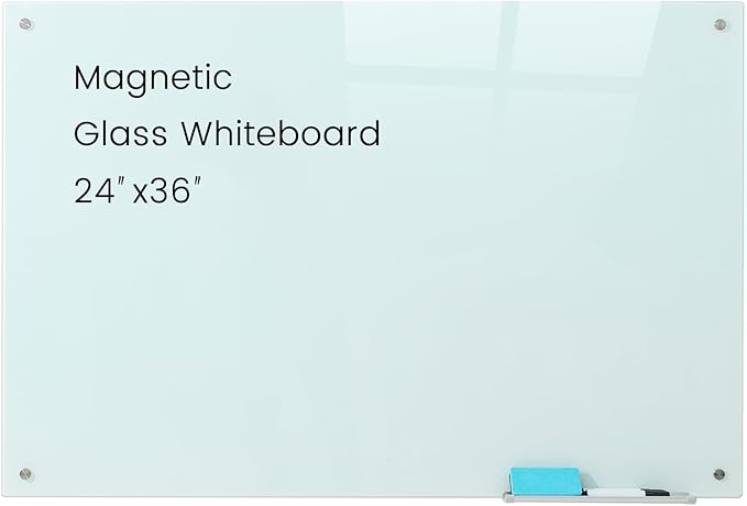 Glass Magnetic White Board - 36 x24 Inches Dry Erase Glass Whiteboard for Wall