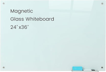 Glass Magnetic White Board - 36 x24 Inches Dry Erase Glass Whiteboard for Wall