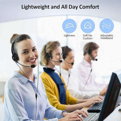 AGPTEK Hands-Free Call Center Noise Cancelling Corded Binaural Headset Headphone with 4-Pin RJ9 Crystal Head and Mic Microphone for Desk Phone - Telephone Counselling Services, Insurance, Hospitals