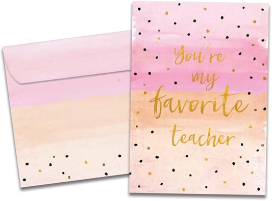 Tree-Free Greetings Teacher Appreciation Cards - Artful Designs - 1 Card + Matching Envelopes - Made in USA - 100% Recycled Paper - 5"x7" - Humor, For Teacher, You're My Favorite (GO64416)