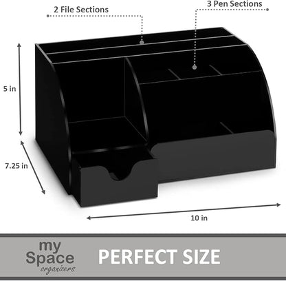 Black Desk Organizer with 9 Compartments - Desktop Office Supplies and Desk Accessories Organizer