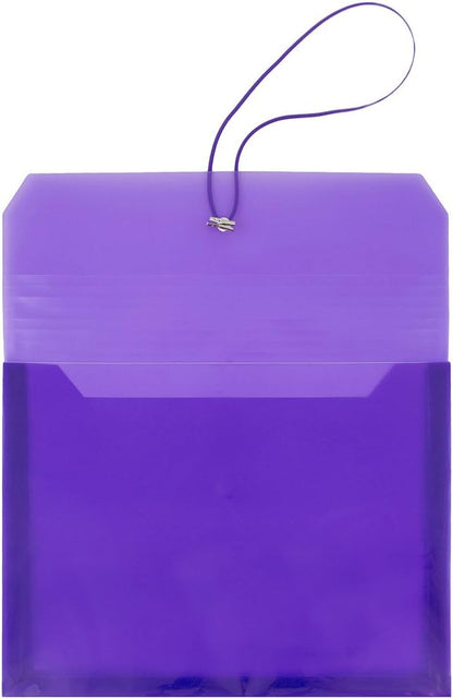 JAM PAPER Plastic Expansion Envelopes with Elastic Band Closure - Letter Booklet - 9 3/4 x 13 with 2.5 Inch Expansion - Purple - 12/Pack