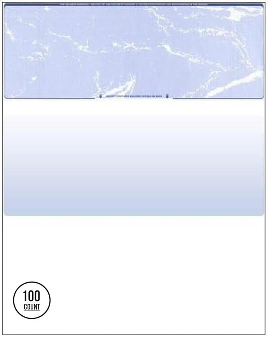 Compuchecks Blank Check Paper - 100 Business Checks Compatible with QuickBooks, Versacheck and laser, inkjet printers - Check stock on top and Paycheck Stub on Bottom (Blue Marble)