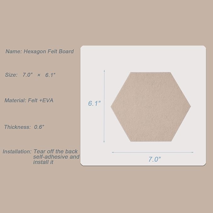 LAJAR Hexagon Felt Bulletin Board Tiles, 8 Pcs Self Adhesive Pin Board Wall Tiles for Photos, Pictures, Memos (Camel)
