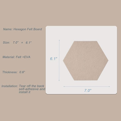 LAJAR Hexagon Felt Bulletin Board Tiles, 8 Pcs Self Adhesive Pin Board Wall Tiles for Photos, Pictures, Memos (Camel)
