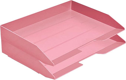 Acrimet Stackable Letter Tray 2 Tier Side Load, Plastic, Desktop File Organizer (Solid Pink Color)