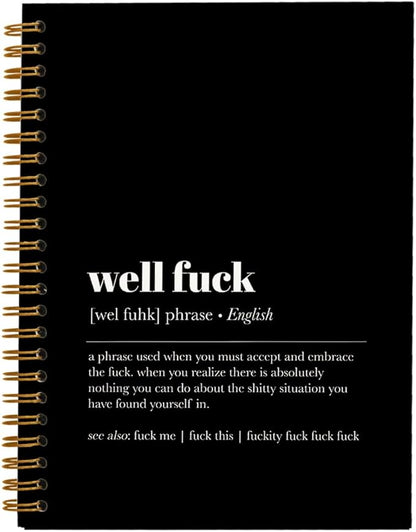 Tizzer Funny Well F Definition Lined Hardcover College Ruled Spiral Notebook Journal for Work Notes Journaling 5.5×8.3 Inch,Sympathy Gifts for Bad Day,Loss Job,Pet Loss,Breakups,Condolence (Black)