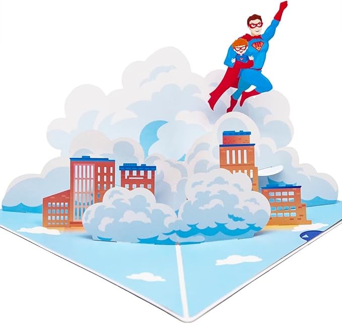 Happy Fathers Day Pop Up Card, Handcrafted 3D Super Dad Greeting Cards from Wife, Daughter, Son, Kids for Father, Husband, Grandfather, All Occasion.