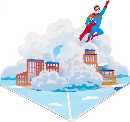 Happy Fathers Day Pop Up Card, Handcrafted 3D Super Dad Greeting Cards from Wife, Daughter, Son, Kids for Father, Husband, Grandfather, All Occasion.