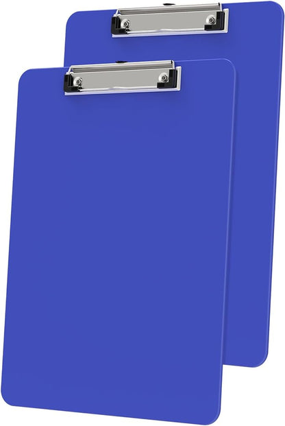 Plastic Clipboards 2 Pack, A4 Blues Clip Board 8.5x11 for Classroom, Students, Kid, Woman, Size 9" x 12.5" with Low Profile Clip, Office & School Supply