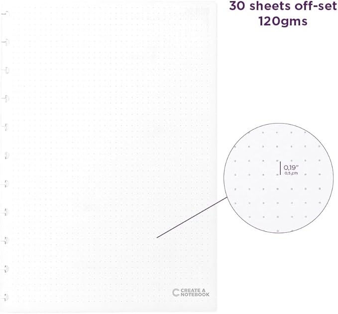 Discbound Notebook Refills Paper Dotted - Paper Size 7.87 x 10.82 inches for Custom Discbound Notebook, Planner or Daily Use – 90 GSM Custom Note-Taking System Discbound Inserts – 30 Sheets
