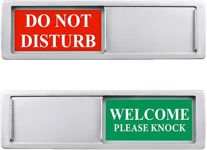Do Not Disturb Sign, Privacy Door Sign, Please Knock Sign for Home Office Restroom Conference Hospital Hotel, Non-Scratch Magnetic Slider Door Indicator Signs, 7"×2" - Silver