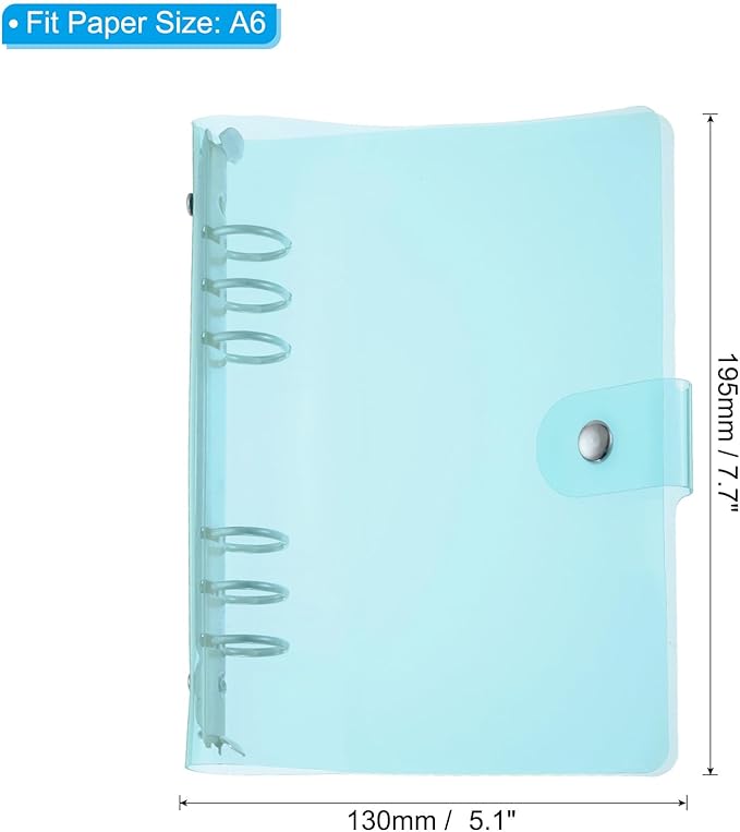 PATIKIL A6 Clear Binder Cover, Soft PVC Loose Leaf Binder Protector Refillable Notebook Shell with Snap Button Closure for DIY Meeting Notebook Folder, Blue