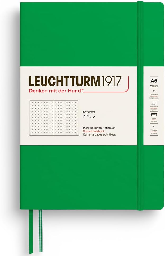 LEUCHTTURM1917 - Notebook Softcover Medium A5-123 Numbered Pages for Writing and Journaling - Thinking Ahead (Dotted Paper, Spring Leaf)