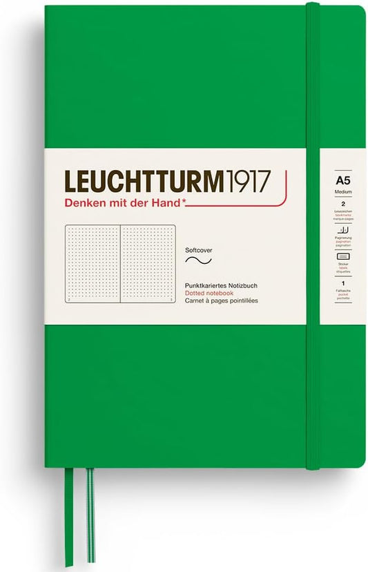 LEUCHTTURM1917 - Notebook Softcover Medium A5-123 Numbered Pages for Writing and Journaling - Thinking Ahead (Dotted Paper, Spring Leaf)