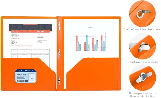Folders with Pockets and Prongs, 3 Prong Folders with Pockets, 2 Pocket Folders with Prongs for School Office Documents, Colorful Plastic Folders with 2 Pockets for Letter Size Paper/7 Pack
