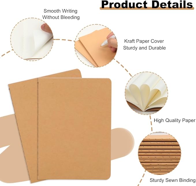 100 Packs Kraft Small Blank Notebooks, Unlined Mini A6 Journals Bulk, Blank Notepads for Kids Students School Office, Traveler Sketching, Drawing, Writing Supplies, 5.5" x 4", 30 Sheets/60 Pages
