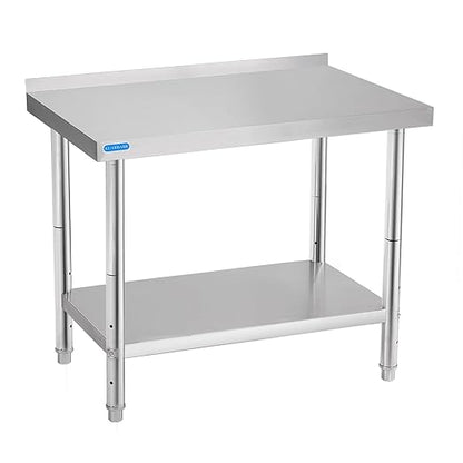 Stainless Steel Table for Prep & Work with Backsplash 24 x 36 Inches NSF Metal Commercial Kitchen Adjustable Under Shelf Worktable for Restaurant Home Outdoor
