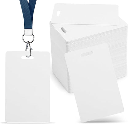 100 Pack Premium Blank PVC Cards with Slot Punch on Short Side - Vertical Slot Punch Blank ID Cards- CAETOUNG CR80 30 Mil Graphic Quality White Plastic Cards for Photo ID Badge Printers
