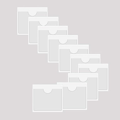 Adhesive Clear Pockets,Self Adhesive Clear Label Pockets Adhesive Card Folder Plastic Pockets Holders Sleeves for Index Cards Planners Cabinet Shelf Photo Cd,10Pieces(105x100mm)