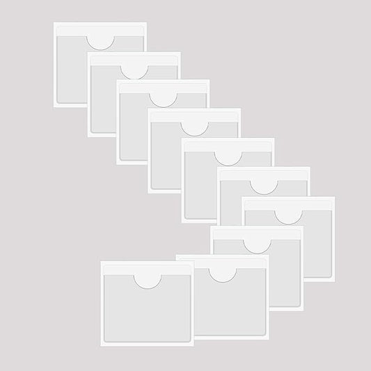 Adhesive Clear Pockets,Self Adhesive Clear Label Pockets Adhesive Card Folder Plastic Pockets Holders Sleeves for Index Cards Planners Cabinet Shelf Photo Cd,10Pieces(105x100mm)