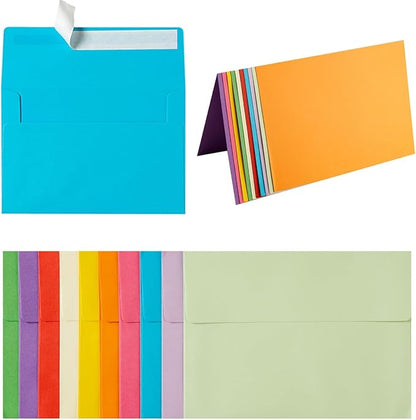 Wishop 50 Pack Self-Adhesive Envelopes with Fold Cards for Wedding Invitations, Greeting Cards, Baby Shower, Letter Mailing (Colorful, 5x7)