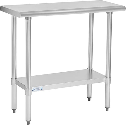 Hally Stainless Steel Table for Prep & Work 18 x 36 Inches, NSF Commercial Heavy Duty Table with Undershelf and Galvanized Legs for Restaurant, Home and Hotel