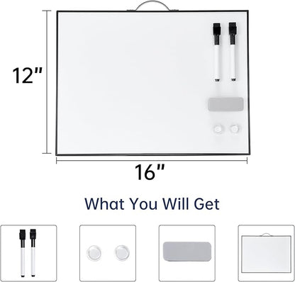TSJ OFFICE Small White Board - 12 X 16 Inches Portable Aluminum Frame Magnetic Dry Erase Board with Holder, to Do List Notepad for Office, Home, School