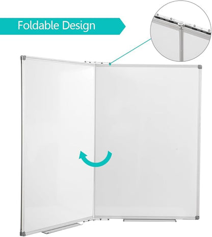 Foldable Magnetic 72"x 48" Extra Large Dry Erase Board with Pen Tray| Wall-Mounted Aluminum Message Presentation Whiteboard for Office, School
