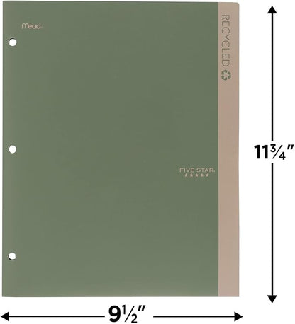 Five Star 2 Pocket Folders, 4 Pack, Recycled Plastic Folders with Stay-Put Tabs and Prong Fasteners, Fits 3-Ring Binder, Holds 11” x 8-1/2” Paper, Writable Label, Clay, Green, Blue, Gray (33002)