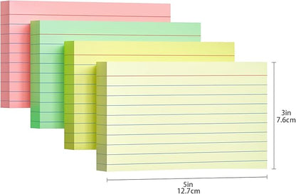 200 PCS Colored Index Cards 3x5, Ruled Index Cards, Flash Cards for Studying, Heavy Note Cards for Office, Home and School，Light Red/Green/Yellow/Beige 4 Colors, 50 PCS of Each Color
