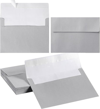 50 Pieces Metallic Color Self Seal Envelopes for Greeting Cards, Invitations, Postcards (Silver, 5x7)
