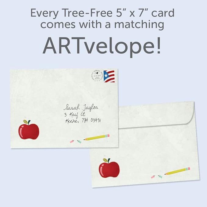 Tree-Free Greetings Teacher Appreciation Cards - Artful Designs - 2 Cards + Matching Envelopes - Made in USA - 100% Recycled Paper - 5"x7" - Lighthearted,For Teacher,Awesome Fantastic Teacher (GT64446)