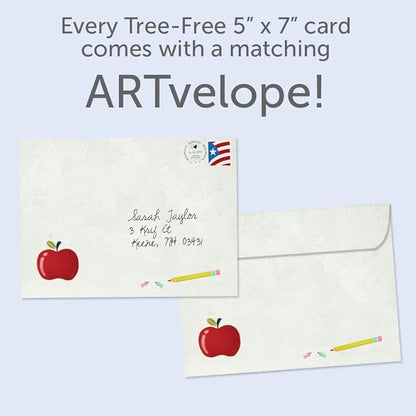 Tree-Free Greetings Teacher Appreciation Cards - Artful Designs - 2 Cards + Matching Envelopes - Made in USA - 100% Recycled Paper - 5"x7" - Lighthearted,For Teacher,Awesome Fantastic Teacher (GT64446)