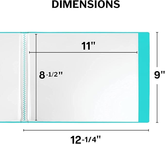 Dunwell 8.5x11 Portfolio Binder (Aqua, Horizontal), Plastic Presentation Book, 24 Pockets Displays 48 Pages of Letter Size Documents, Certificates, Keepsakes, Art Portfolio Folder, Acid-Free Poly