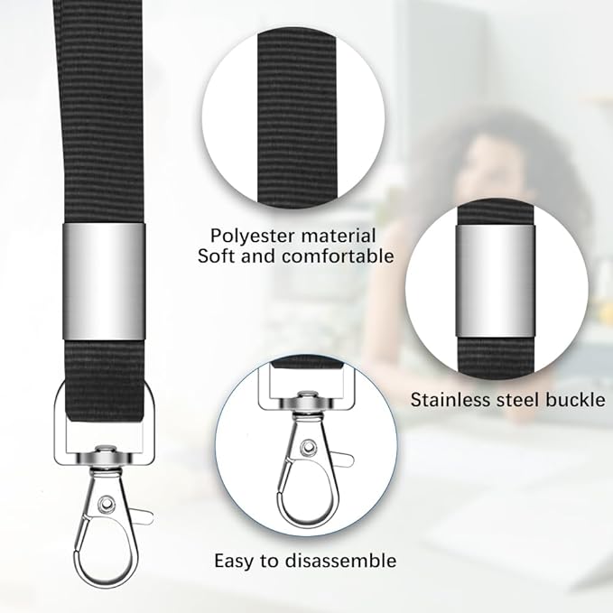 7 PCS Black Lanyards for ID Badges, Keys, Cruise Ship Cards, Keychain, Soft Nylon Neck Lanyard with Clip, Badge Lanyard for Teacher, Kids, Men, Women