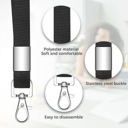 7 PCS Black Lanyards for ID Badges, Keys, Cruise Ship Cards, Keychain, Soft Nylon Neck Lanyard with Clip, Badge Lanyard for Teacher, Kids, Men, Women