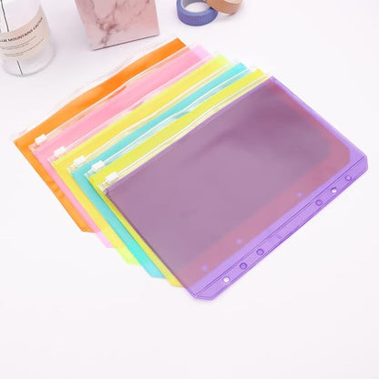 Colorful PVC Binder Pockets 12pcs A5 Binders Zipper Pouch Bag Loose Leaf 6 Holes PVC Zip Organizer Folder for Journal Budget Filing Pocket Bags