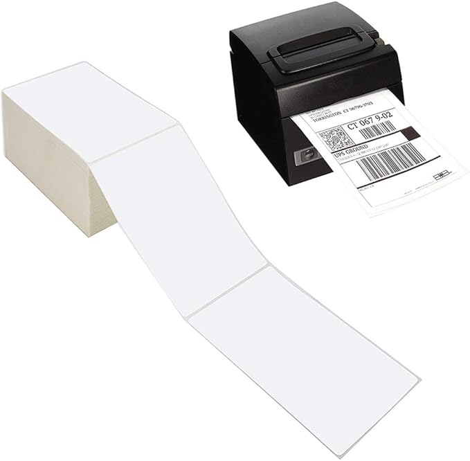 9527 Product Fanfold 4 x 6 Direct Thermal Labels White Perforated Shipping Labels, 1000 Label per Stack,1 Stack