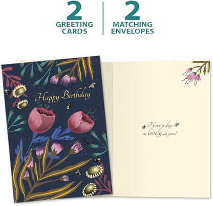 Tree-Free Greetings - Birthday Cards - Artful Designs - 2 Cards + Matching Envelopes - Made in USA - 100% Recycled Paper - 5 x 7 - Beauty and Grace (GT65278)